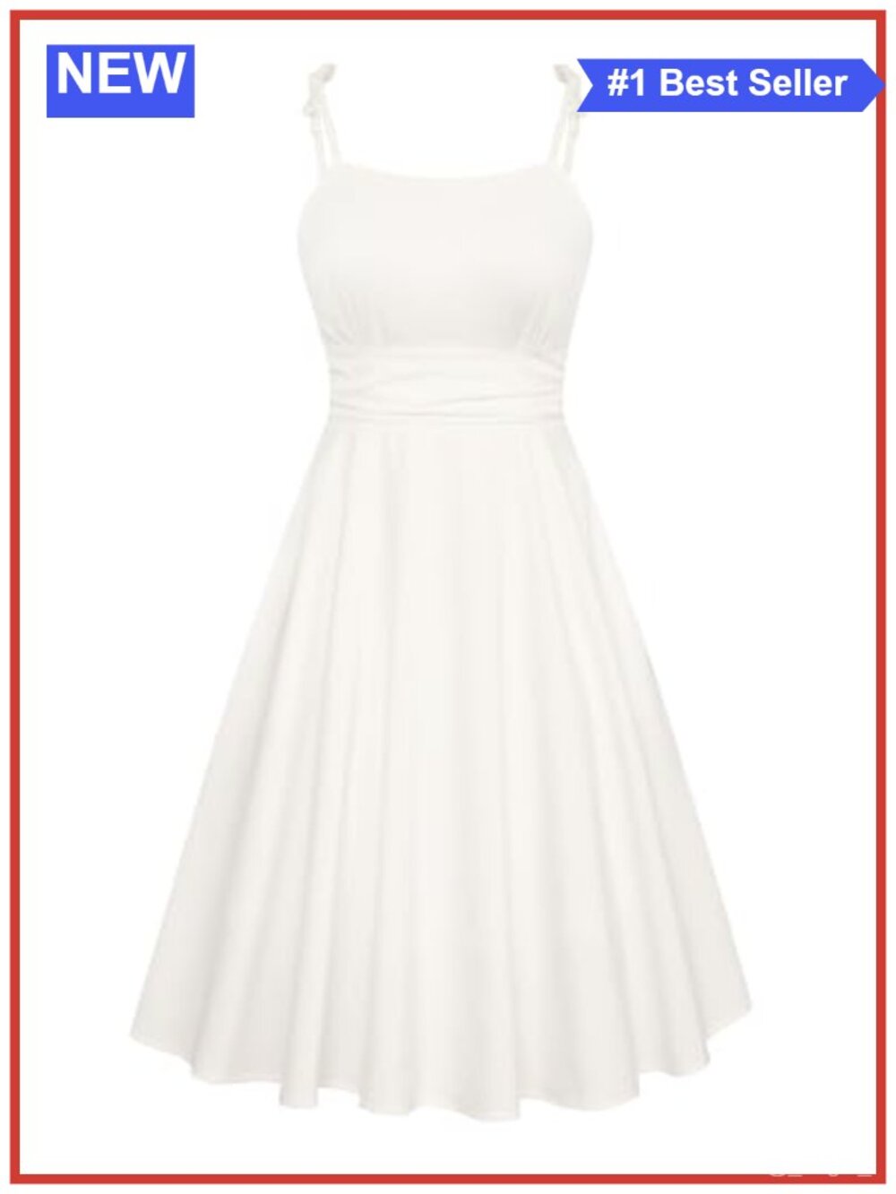 Spaghetti Strap Midi Vintage Tea Party Dress Ruched Smocked A-Line